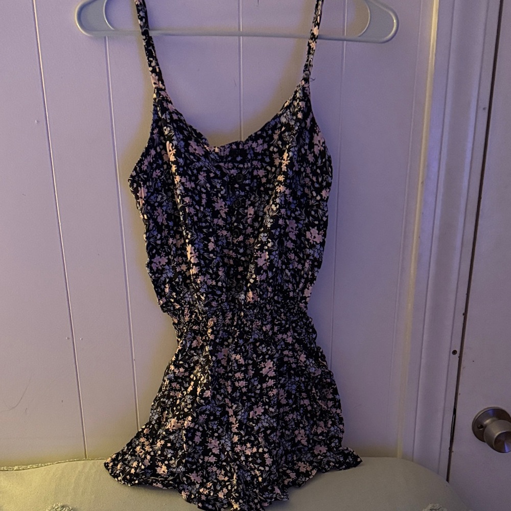 Forever 21 Black Floral Romper with Pink Flowers